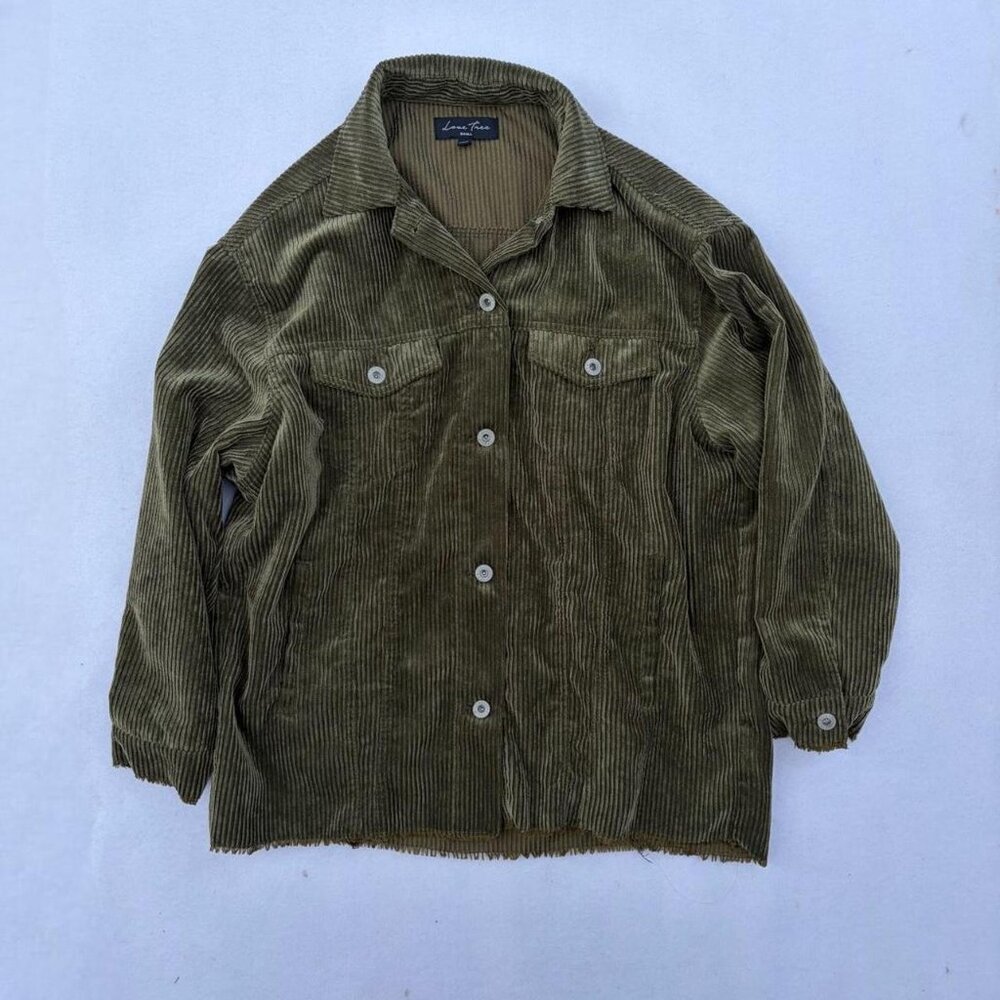 Love Tree Olive Green Corduroy Oversized Baggy Shacket Jacket Size S Grunge Alt
